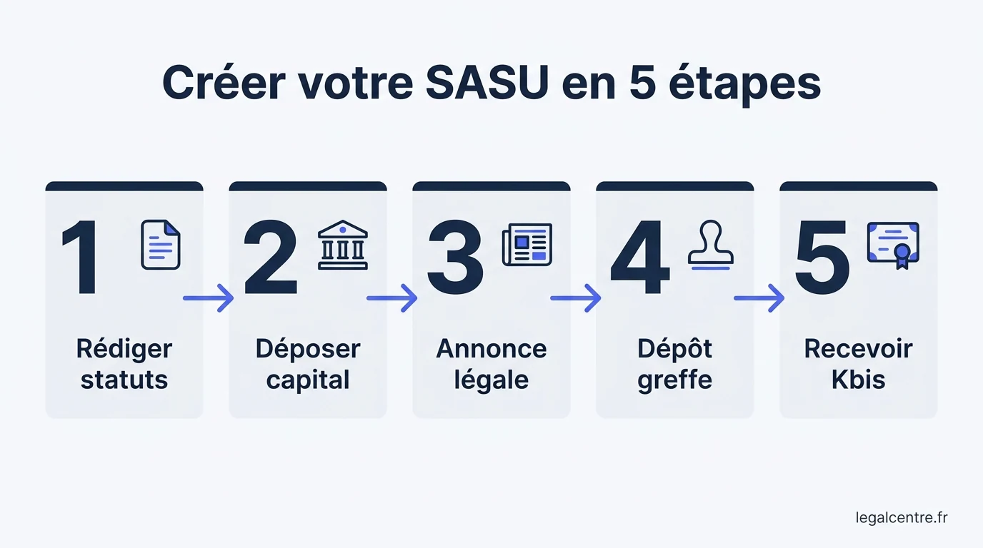 Infographie : Creer votre SASU en 5 étapes — Créer sa SASU à Paris : Le Guide Complet 2026