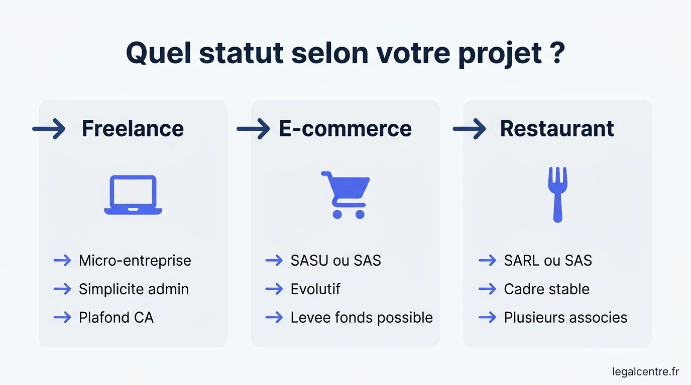 Infographie : Quel statut selon votre projet ? — Créer son entreprise à Paris : quel statut juridique choisir