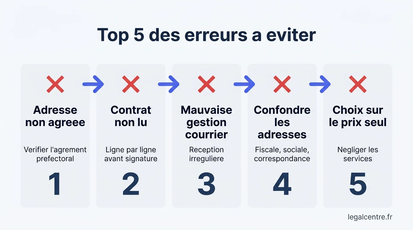 Infographie : Top 5 des erreurs à éviter — Domiciliation à Paris : les erreurs qui peuvent coûter cher 