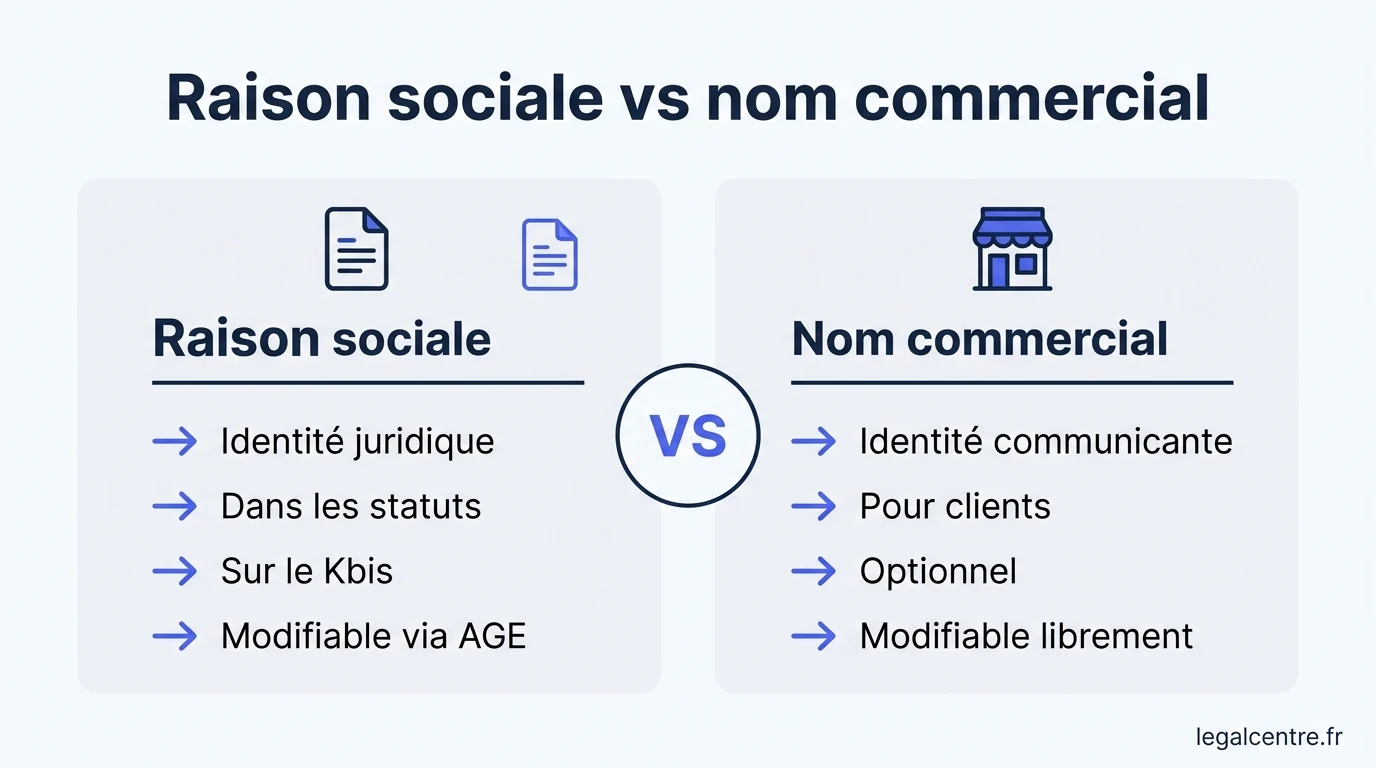 Infographie : Raison sociale vs nom commercial — Choisir sa Raison Sociale : Guide Complet pour Entrepreneurs