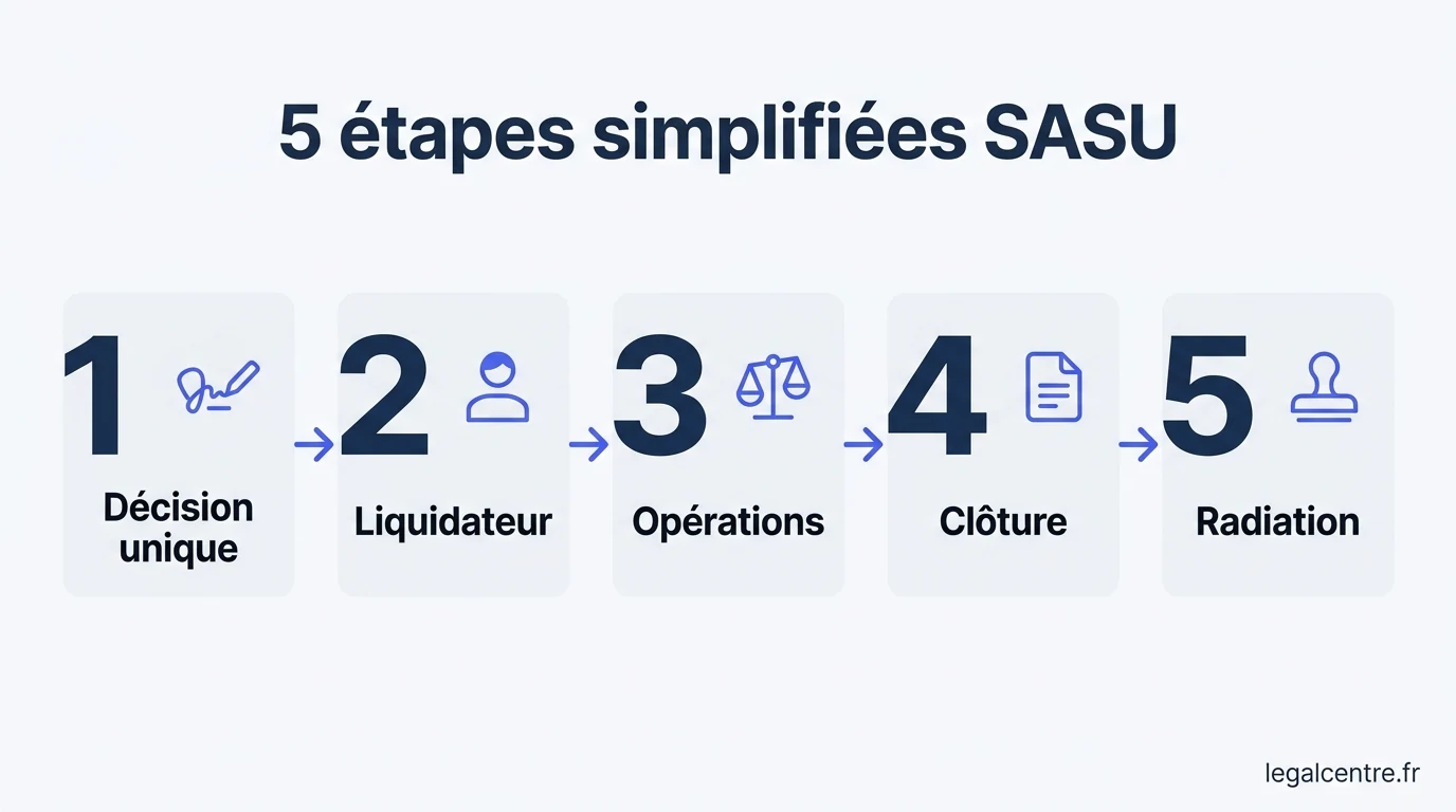 Infographie : 5 étapes simplifiees SASU — Dissoudre sa SASU à Paris : Démarches Simplifiées 2026