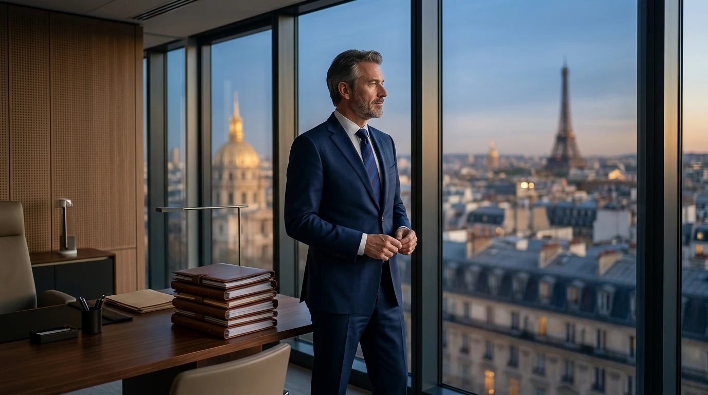 Annonce Légale de Dissolution à Paris : la Procédure Complète en 5 Étapes — dirigeant pensif clôturant les dossiers de sa société