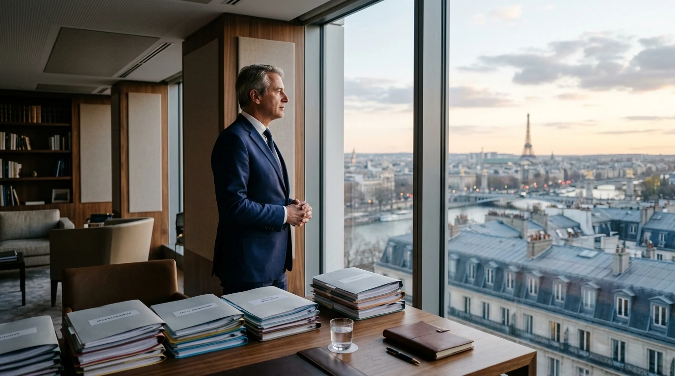 Arrêter définitivement votre entreprise à Paris : le parcours 2026 sans angles m — dirigeant pensif clôturant les dossiers de sa société