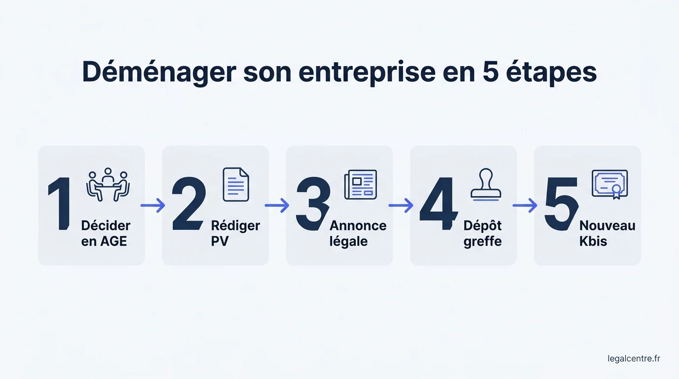 Infographie : Déménager son entreprise en 5 étapes — Transférer son siège social à Paris : la procédure complète,