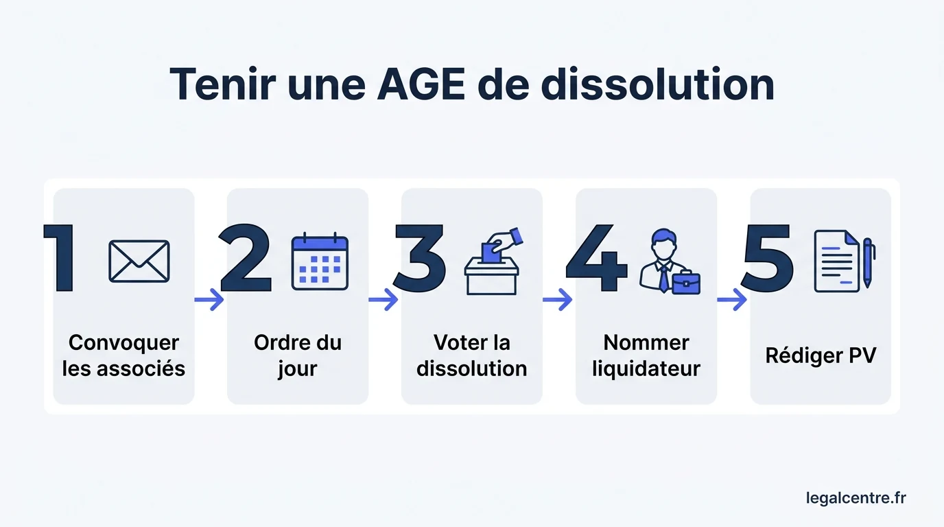 Infographie : Tenir une AGE de dissolution — Tenir une AGE de Dissolution à Paris : la Procédure en 5 Éta