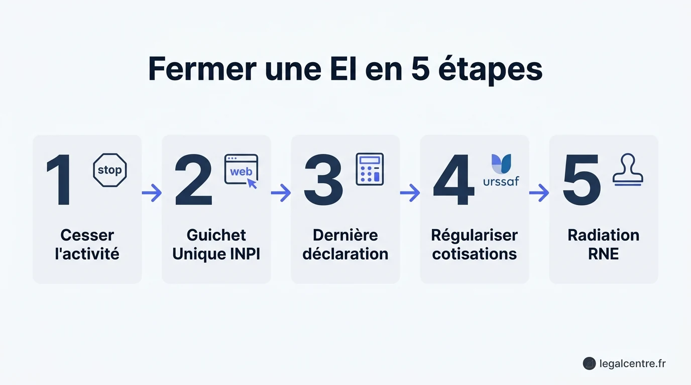 Infographie : Fermer une EI en 5 étapes — Fermeture d’Entreprise Individuelle à Paris : Guide 20