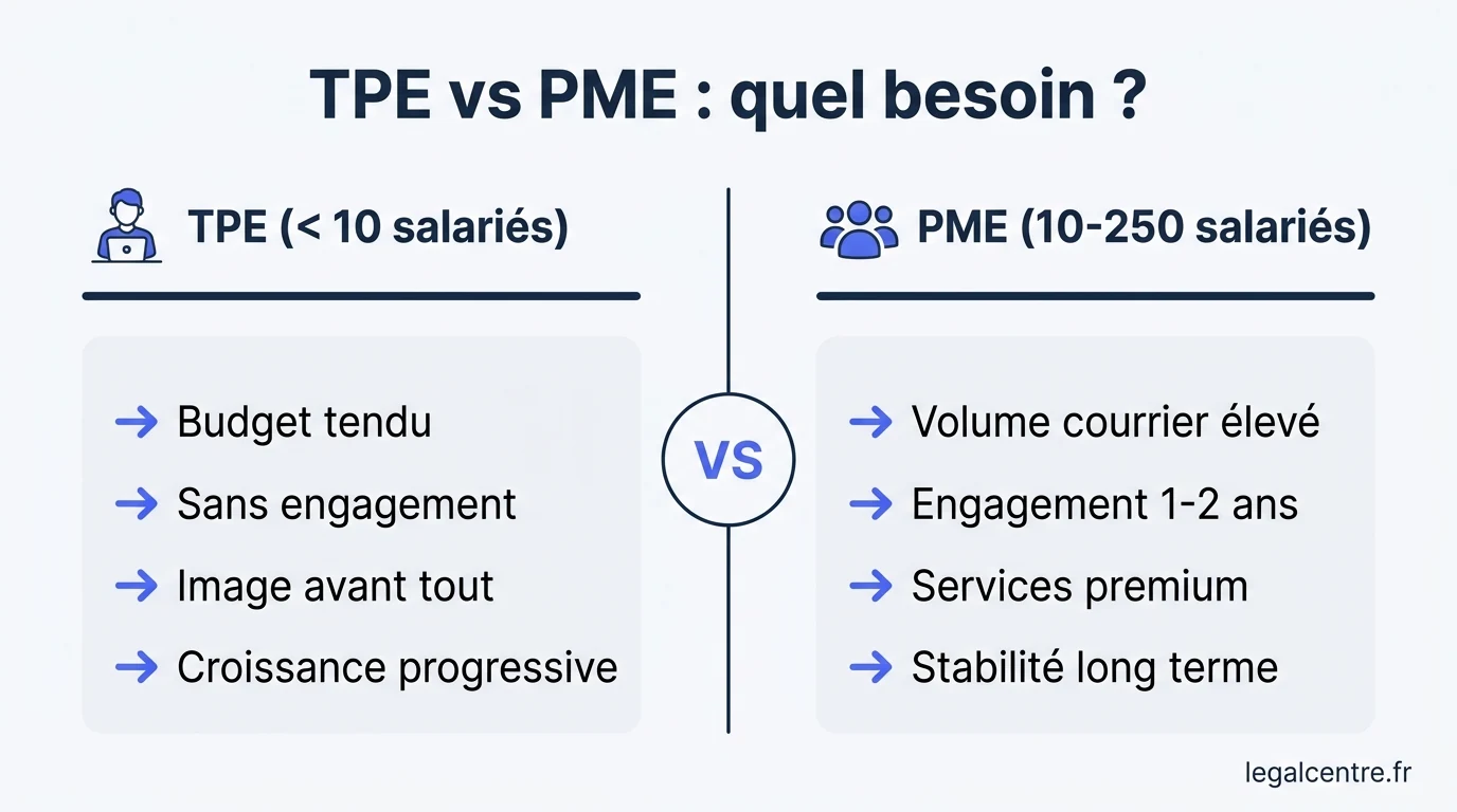 Infographie : TPE vs PME : quel besoin ? — Domiciliation Paris pour TPE : le levier discret qui booste