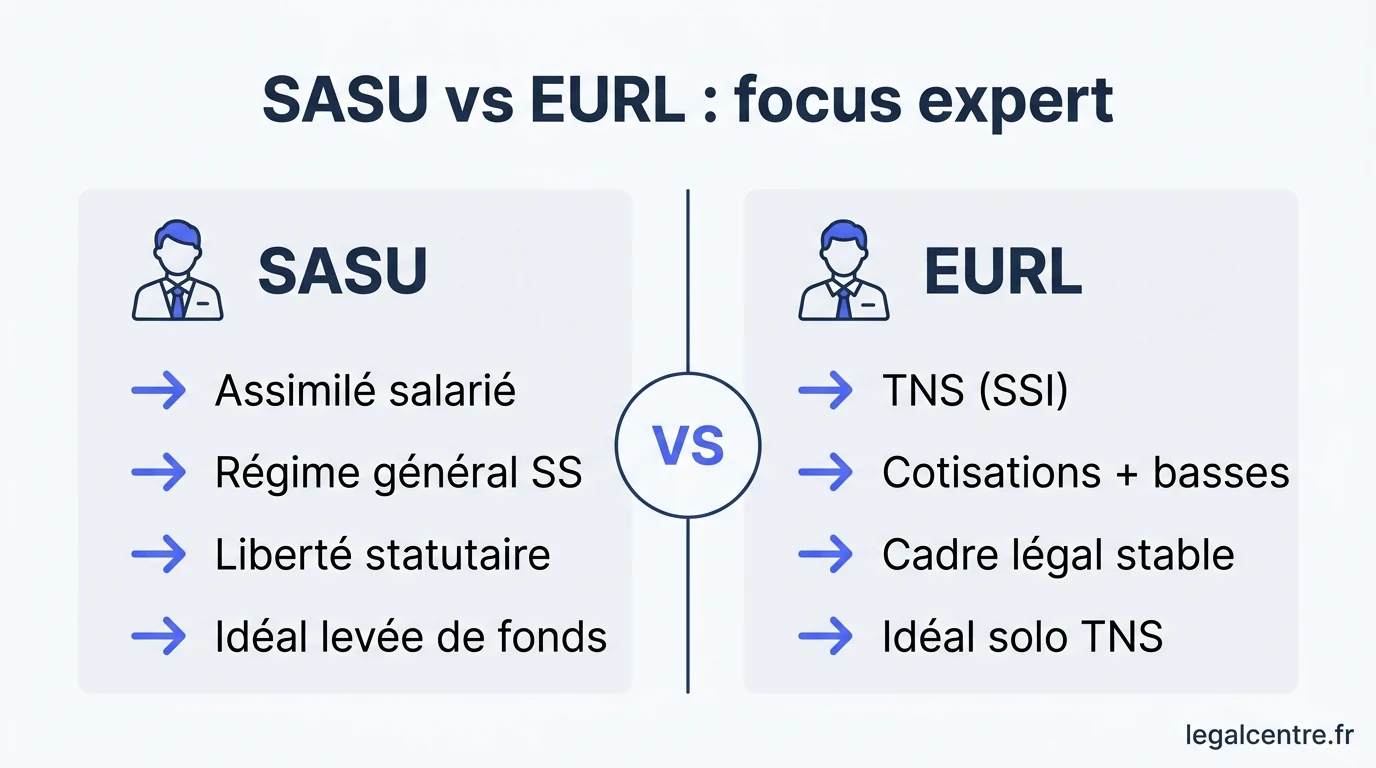 Infographie : SASU vs EURL : focus expert — Création SASU à Paris : 5 décisions stratégiques validées pa