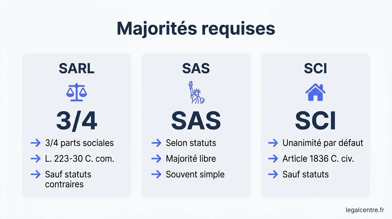 Infographie : Majorités requises — Tenir une AGE de Dissolution à Paris : la Procédure en 5 Éta
