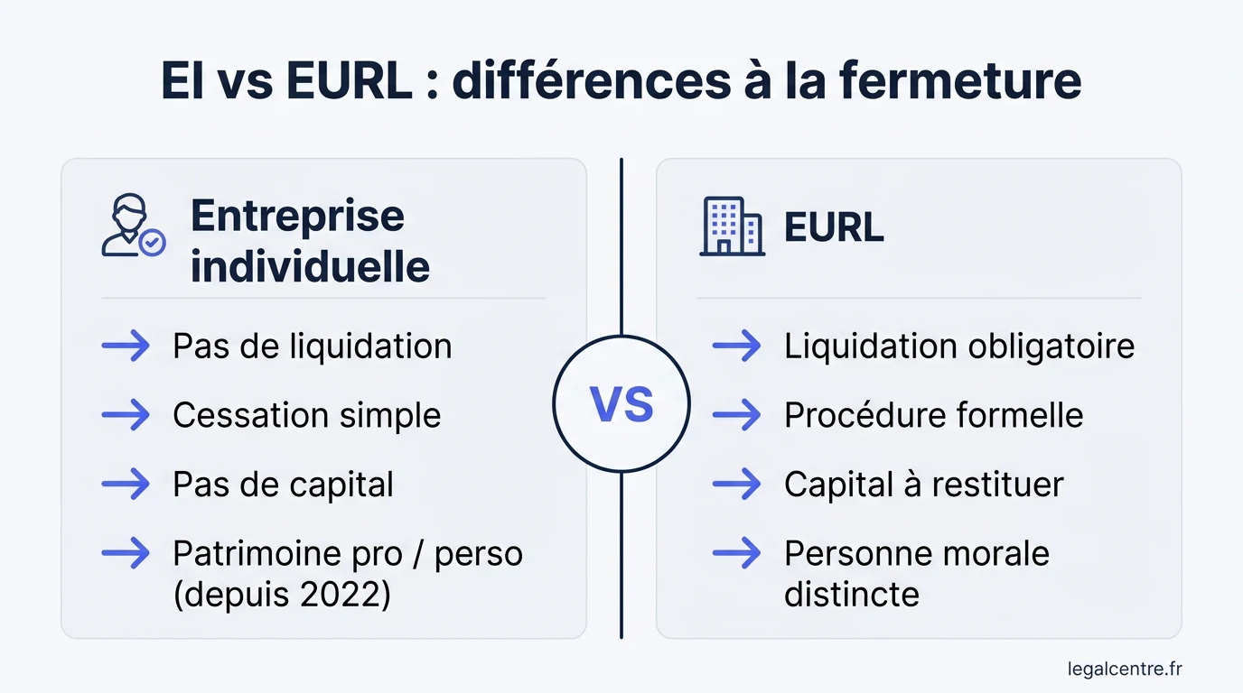 Infographie : EI vs EURL : différences à la fermeture — Fermeture d’Entreprise Individuelle à Paris : Guide 20